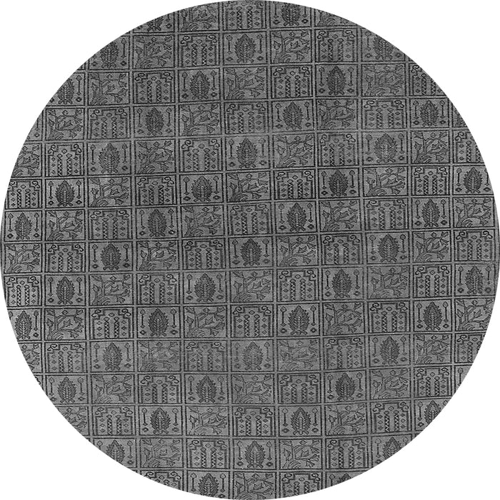 Round Machine Washable Oriental Gray Industrial Rug, wshurb591gry