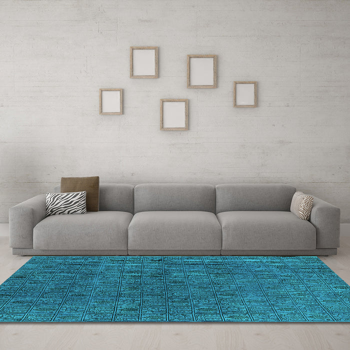 Machine Washable Oriental Turquoise Industrial Area Rugs in a Living Room,, wshurb591turq