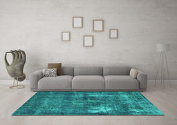 Machine Washable Oriental Turquoise Industrial Area Rugs in a Living Room,, wshurb592turq