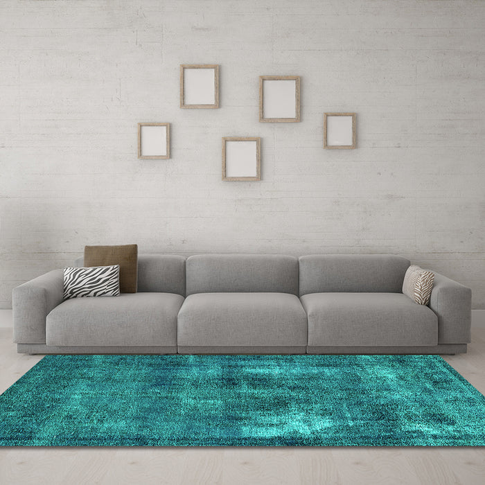 Machine Washable Oriental Turquoise Industrial Area Rugs in a Living Room,, wshurb592turq