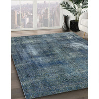 Mid-Century Modern Cadet Blue Green Oriental Rug, urb592