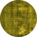 Round Machine Washable Oriental Yellow Industrial Rug, wshurb592yw