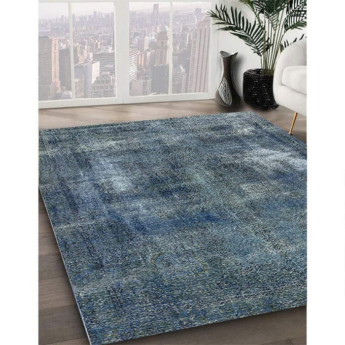 Mid-Century Modern Cadet Blue Green Oriental Rug in Family Room, urb592