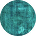 Round Oriental Turquoise Industrial Rug, urb592turq