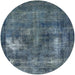 Round Mid-Century Modern Cadet Blue Green Oriental Rug, urb592