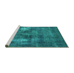 Sideview of Machine Washable Oriental Turquoise Industrial Area Rugs, wshurb592turq