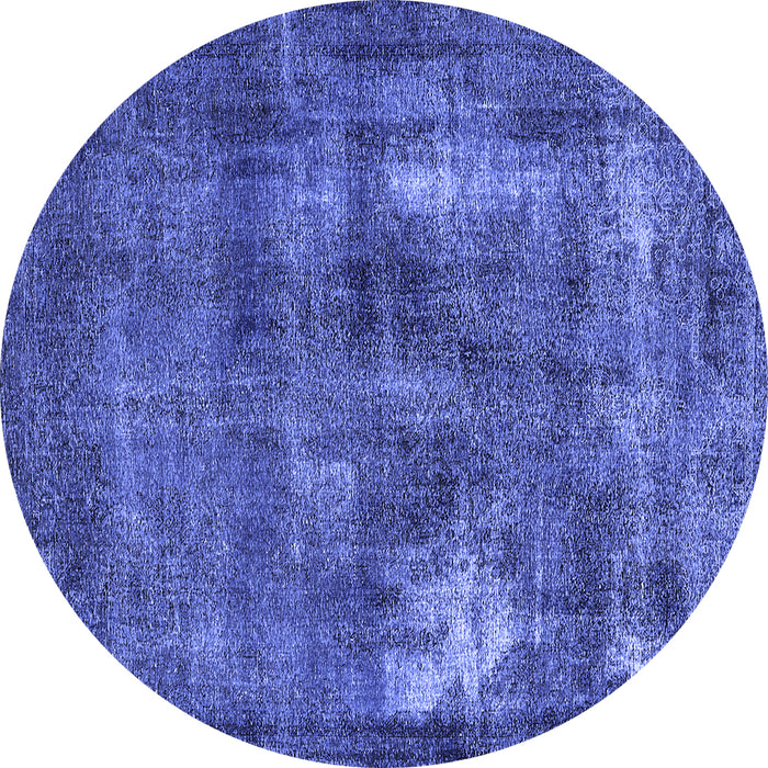 Round Machine Washable Oriental Blue Industrial Rug, wshurb592blu