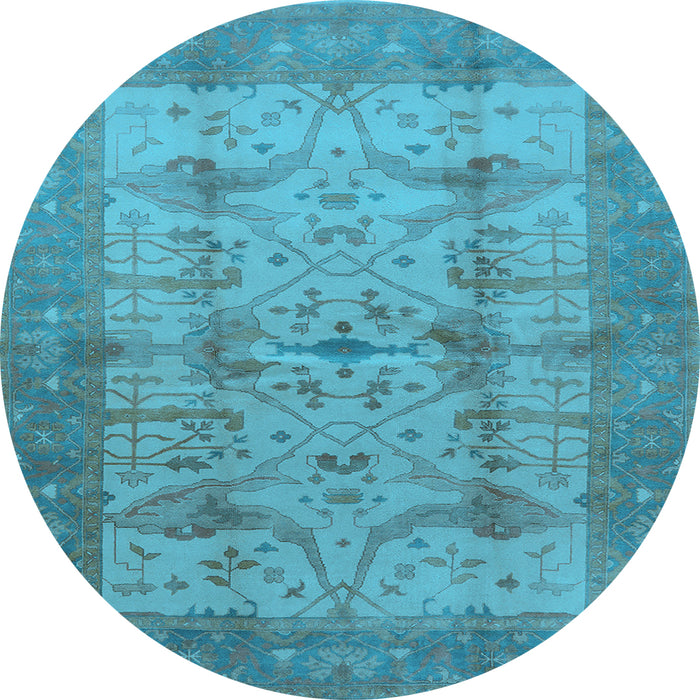 Round Machine Washable Oriental Light Blue Industrial Rug, wshurb593lblu