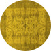 Round Oriental Yellow Industrial Rug, urb593yw