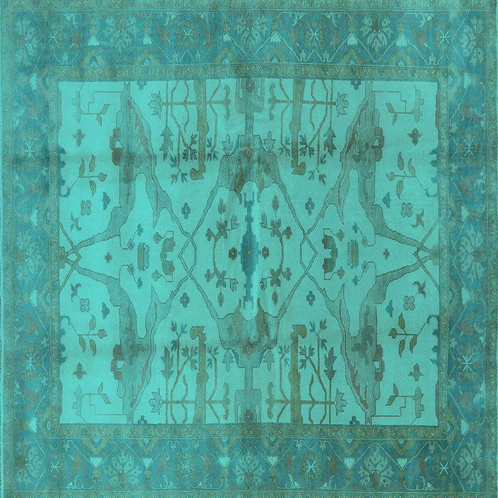 Square Machine Washable Oriental Turquoise Industrial Area Rugs, wshurb593turq