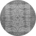 Round Machine Washable Oriental Gray Industrial Rug, wshurb593gry