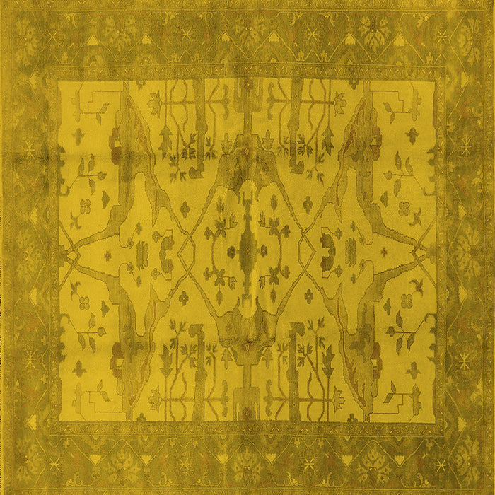 Square Machine Washable Oriental Yellow Industrial Rug, wshurb593yw