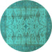 Round Oriental Turquoise Industrial Rug, urb593turq