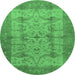 Round Machine Washable Oriental Emerald Green Industrial Area Rugs, wshurb593emgrn