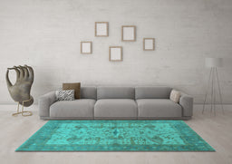 Machine Washable Oriental Turquoise Industrial Area Rugs in a Living Room,, wshurb593turq
