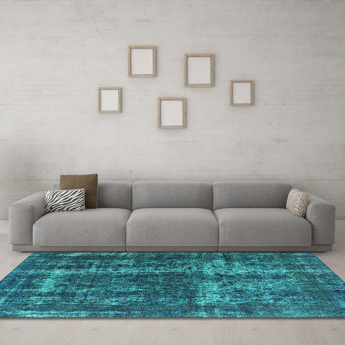Machine Washable Persian Turquoise Bohemian Area Rugs in a Living Room,, wshurb594turq