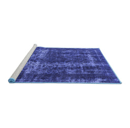 Sideview of Machine Washable Persian Blue Bohemian Rug, wshurb594blu