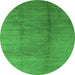 Round Machine Washable Solid Green Modern Area Rugs, wshurb595grn