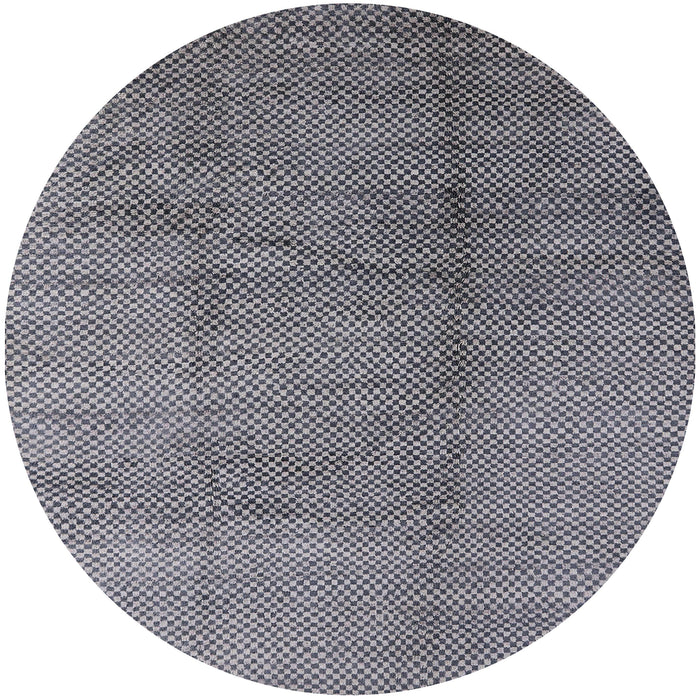 Round Mid-Century Modern Blue Moss Green Solid Rug, urb595