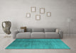 Machine Washable Solid Turquoise Modern Area Rugs in a Living Room,, wshurb595turq