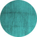 Round Solid Turquoise Modern Rug, urb595turq