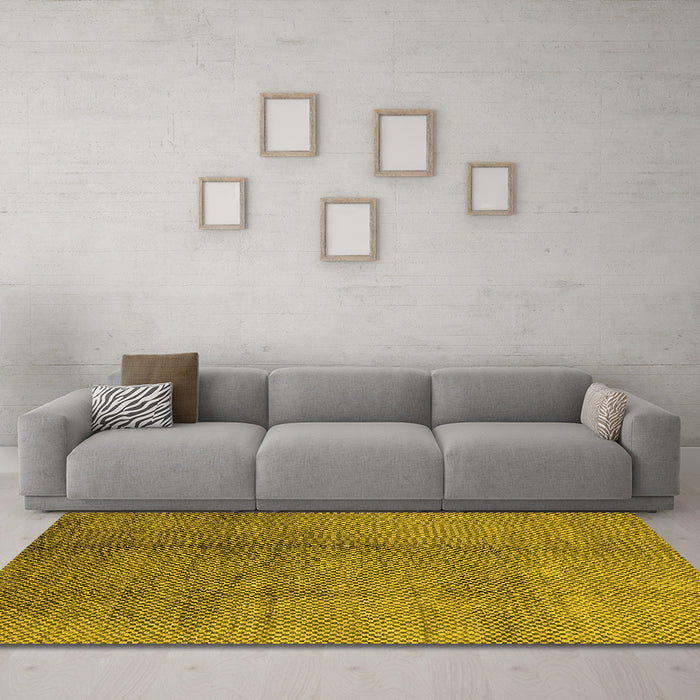 Machine Washable Solid Yellow Modern Rug in a Living Room, wshurb595yw