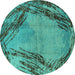 Round Oriental Turquoise Industrial Rug, urb596turq