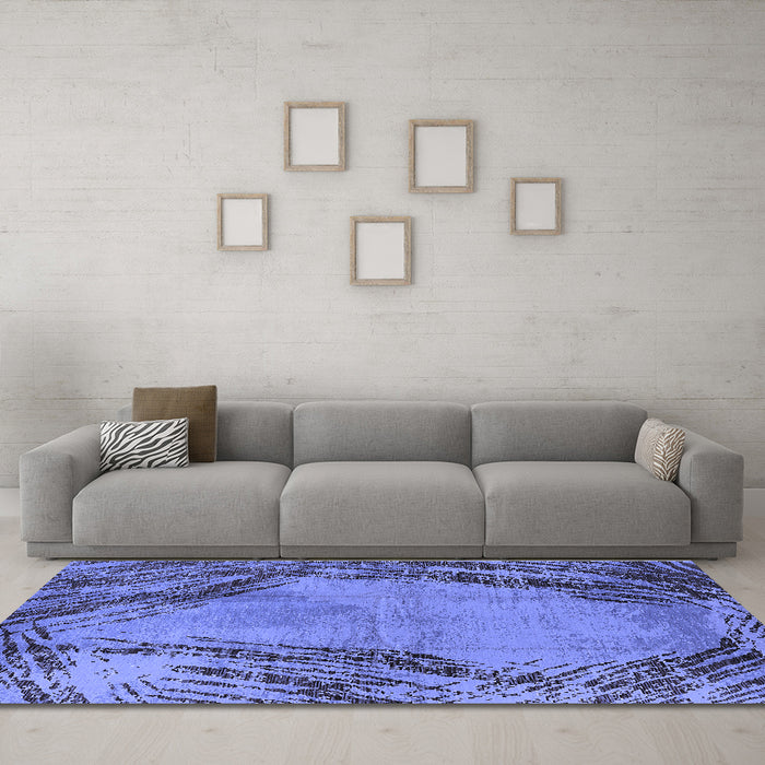 Machine Washable Oriental Blue Industrial Rug in a Living Room, wshurb596blu