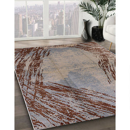 Mid-Century Modern Reddish Brown Oriental Rug in Family Room, urb596