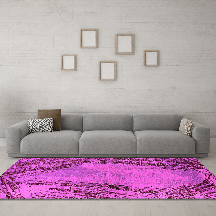 Machine Washable Oriental Pink Industrial Rug in a Living Room, wshurb596pnk