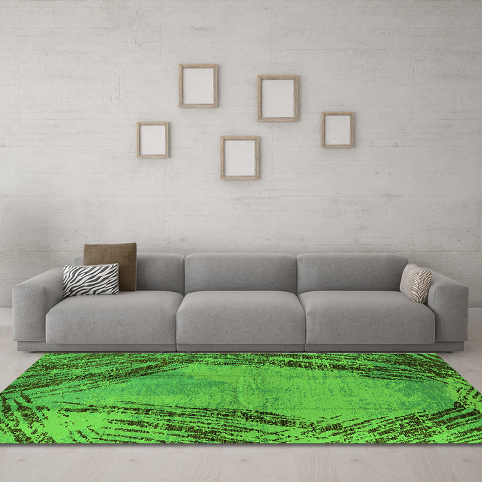 Machine Washable Oriental Green Industrial Area Rugs in a Living Room,, wshurb596grn