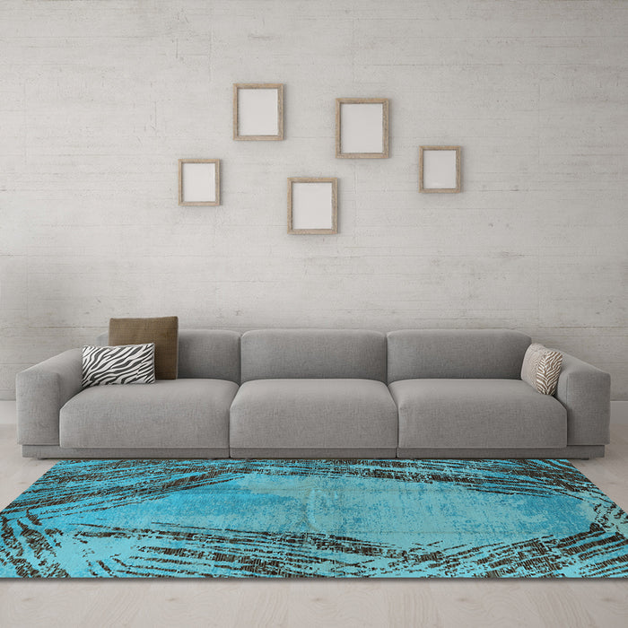 Machine Washable Oriental Light Blue Industrial Rug in a Living Room, wshurb596lblu