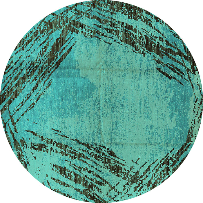 Round Machine Washable Oriental Turquoise Industrial Area Rugs, wshurb596turq