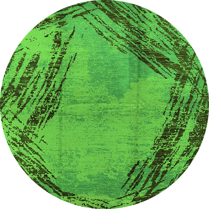 Round Machine Washable Oriental Green Industrial Area Rugs, wshurb596grn