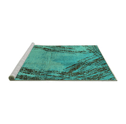 Sideview of Machine Washable Oriental Turquoise Industrial Area Rugs, wshurb596turq
