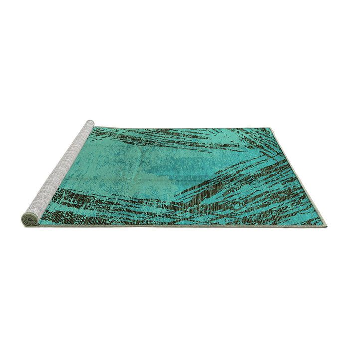 Sideview of Machine Washable Oriental Turquoise Industrial Area Rugs, wshurb596turq