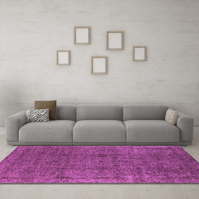 Machine Washable Oriental Purple Industrial Area Rugs in a Living Room, wshurb597pur