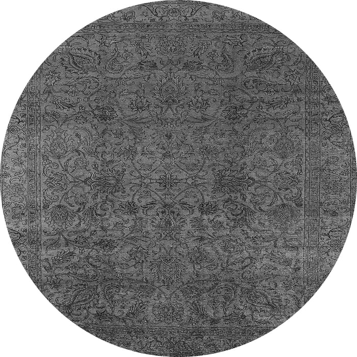 Round Machine Washable Oriental Gray Industrial Rug, wshurb597gry