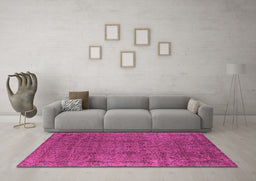 Machine Washable Oriental Pink Industrial Rug in a Living Room, wshurb597pnk