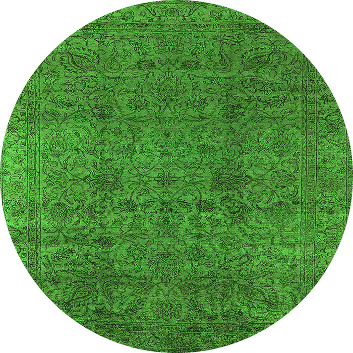 Round Machine Washable Oriental Green Industrial Area Rugs, wshurb597grn