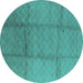 Round Solid Turquoise Modern Rug, urb598turq