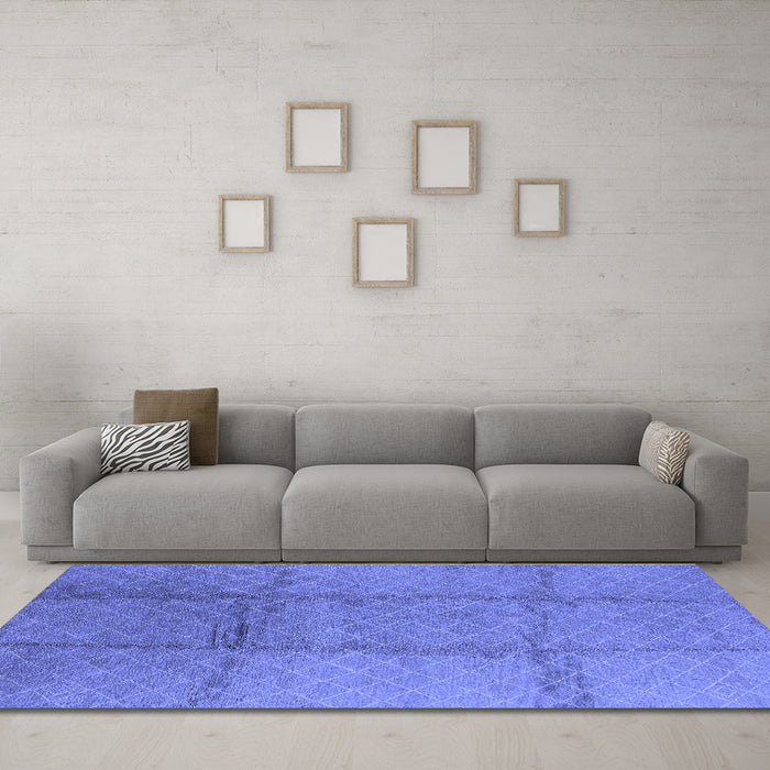 Machine Washable Solid Blue Modern Rug in a Living Room, wshurb598blu