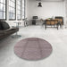 Round Mid-Century Modern Mauve Taupe Purple Solid Rug in a Office, urb598