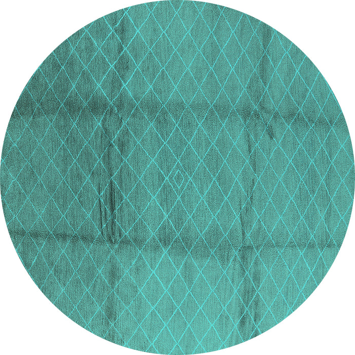 Round Machine Washable Solid Turquoise Modern Area Rugs, wshurb598turq
