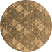 Round Machine Washable Oriental Brown Industrial Rug, wshurb599brn