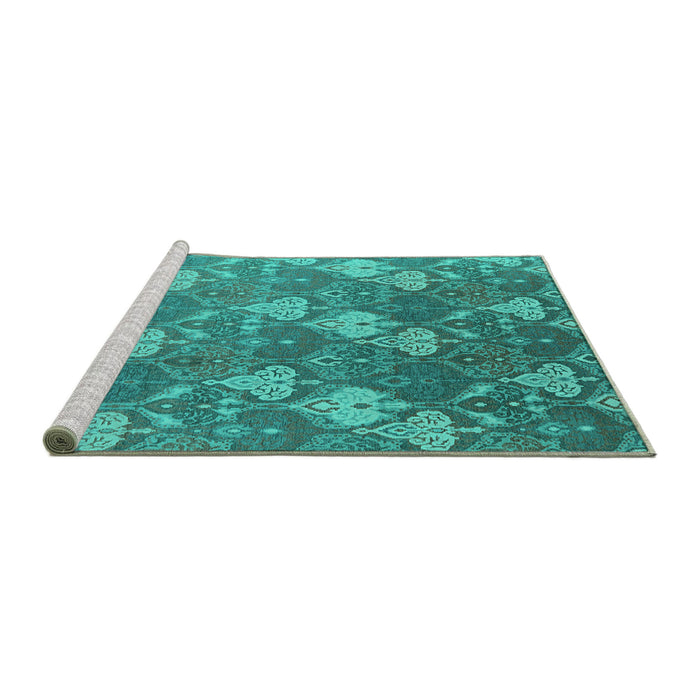 Sideview of Machine Washable Oriental Turquoise Industrial Area Rugs, wshurb599turq
