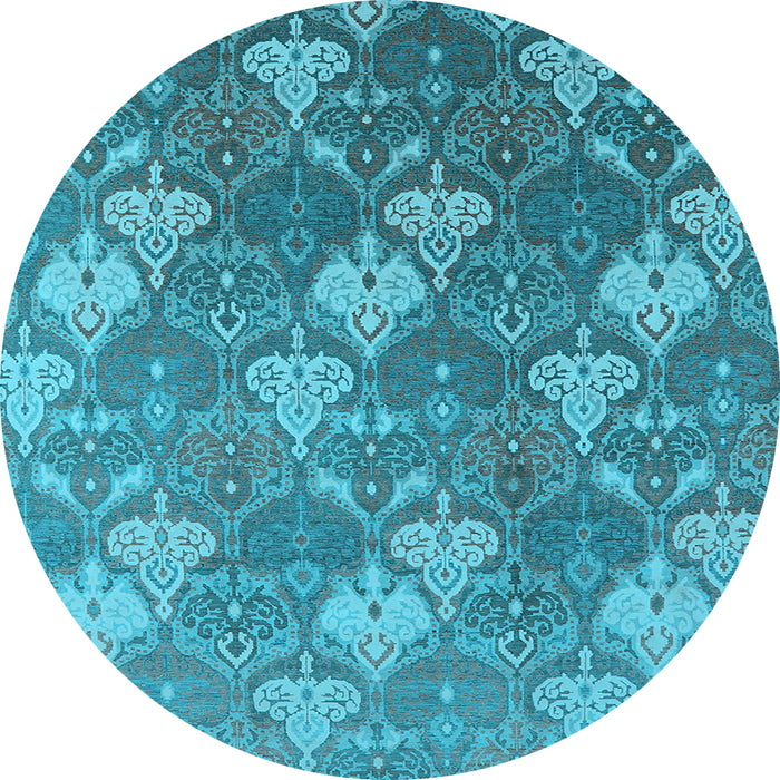 Round Machine Washable Oriental Light Blue Industrial Rug, wshurb599lblu
