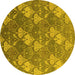 Round Machine Washable Oriental Yellow Industrial Rug, wshurb599yw