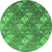 Round Machine Washable Oriental Emerald Green Industrial Area Rugs, wshurb599emgrn