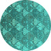 Round Machine Washable Oriental Turquoise Industrial Area Rugs, wshurb599turq